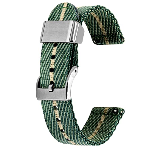 Kai Tian 22mm Uhrenarmband Grünton Khaki Canvas Metallhalter Leinengewebe Schnellverschluss Ersatz Watch Armband für Herren Damen von Kai Tian