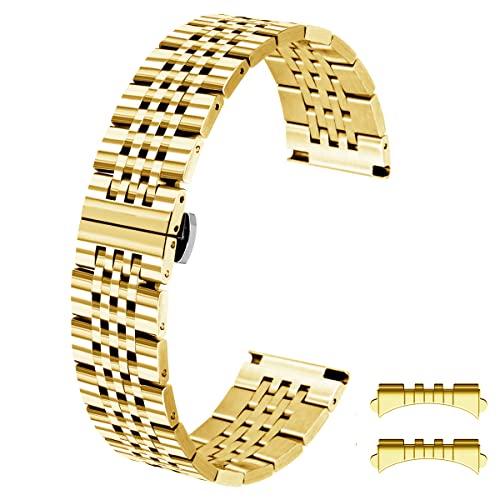 Kai Tian 18mm Gold Armband Verjüngt Gerade & Gebogene Enden Rostfreier Edelstahl Poliert Uhrenarmband für Männer Frauen von Kai Tian