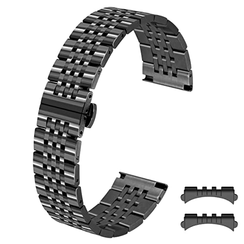 Kai Tian 18mm Schwarz Armband Verjüngt Gerade & Gebogene Enden Rostfreier Edelstahl Poliert Uhrenarmband für Männer Frauen von Kai Tian