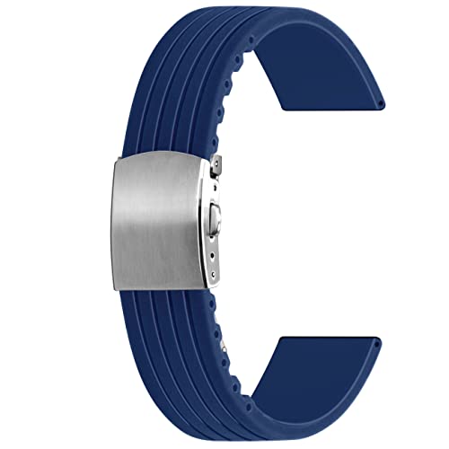 Kai Tian 24mm Armband Blau Gummi Silikon Uhrenarmband mit Reifenstruktur Rostfreier Stahl Schnalle für Männer Frauen von Kai Tian