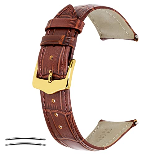 Kai Tian Elegantes Semi Gebogenes Ende 22mm Uhrenarmband aus Leder mit Edelstahl Gold Schließe Konisch Braun Uhr Armband für Männer Frauen von Kai Tian