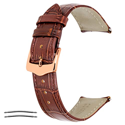 Kai Tian Elegantes Semi Gebogenes Ende 22mm Uhrenarmband aus Leder mit Edelstahl Roségold Schließe Konisch Braun Uhr Armband für Männer Frauen von Kai Tian