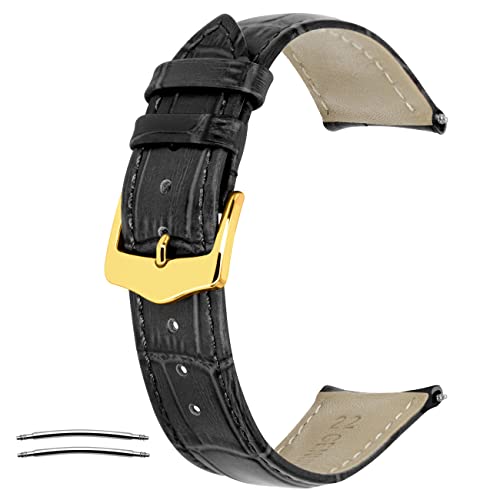 Kai Tian Elegantes Semi Gebogenes Ende 22mm Uhrenarmband aus Leder mit Edelstahl Gold Schließe Konisch Schwarz Uhr Armband für Männer Frauen von Kai Tian