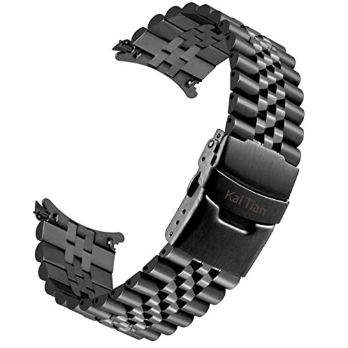 Kai Tian 22mm Armband Edelstahl Falten über Schnalle Gebogenes Ende Uhr Ersatzband für Männer Frauen Dreidimensionales konisches Uhrenarmband Schwarz von Kai Tian