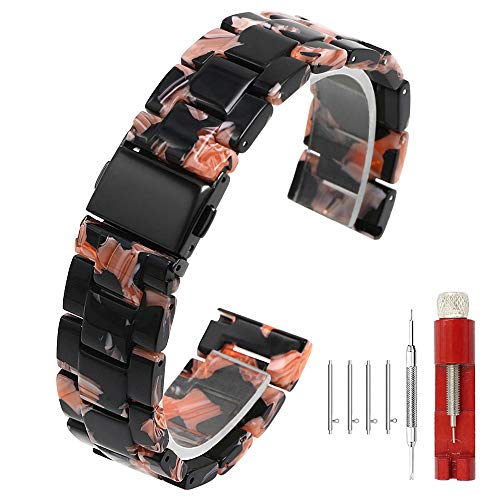 Kai Tian Armband 22mm Armbänder für Frauen Männer Leichtes Kirschschwarzes Harzarmband Schnelle Veröffentlichung Bunter Ersatzriemen Uhrenarmband Abnehmbare Glieder Edelstahlschnalle von Kai Tian