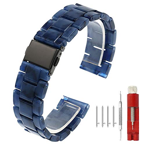 Kai Tian Armband 22mm Entfernbare Links Leichtes blaues Harzersatzband Uhrenarmbändern für Männer Frauen Schnellwechsel-Uhrenarmband mit Metallschnalle von Kai Tian