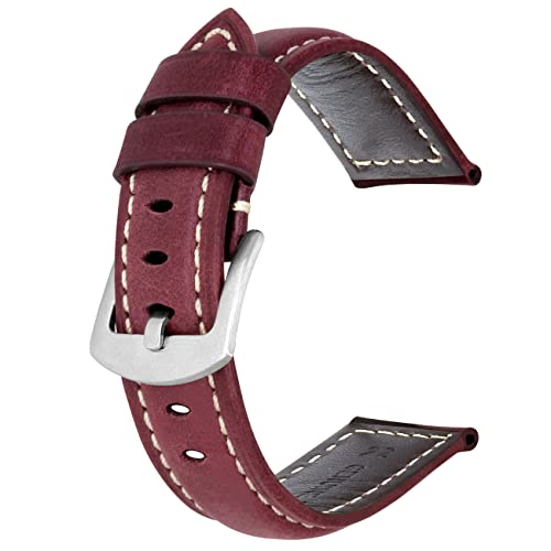 Kai Tian 22mm Rot Uhrenarmband Leder Armband Ersatz Watch Armband mit Edelstahl Metall Schließe für Herren Damen von Kai Tian