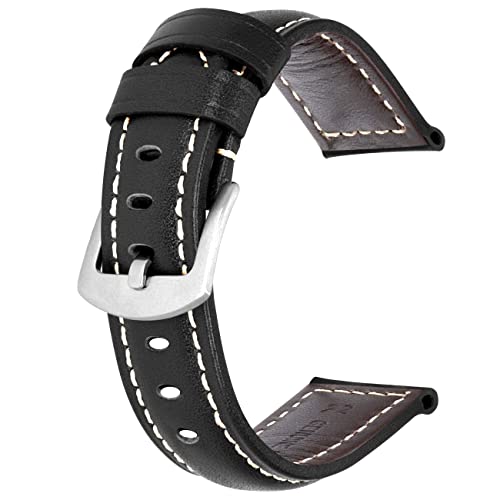 Kai Tian 22mm Schwarz Uhrenarmband Leder Armband Ersatz Watch Armband mit Edelstahl Metall Schließe für Herren Damen von Kai Tian