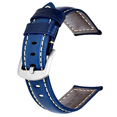 Kai Tian 24mm Blau Uhrenarmband Leder Armband Ersatz Watch Armband mit Edelstahl Metall Schließe für Herren Damen von Kai Tian