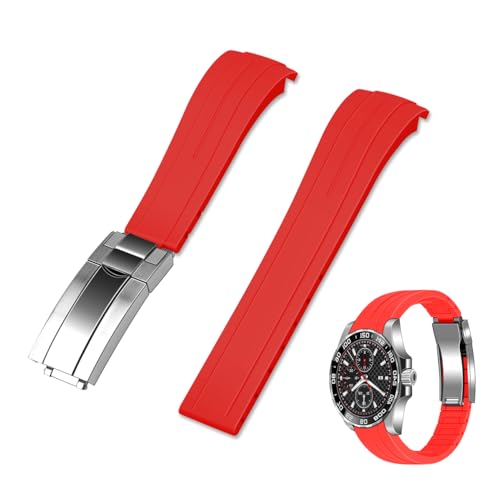 Kai Tian gebogene Enden Silikon Gummi Uhrenarmbänder Sport Armband Band 18mm Edelstahl faltschließe Uhrenarmband für Männer Frauen Rot von Kai Tian