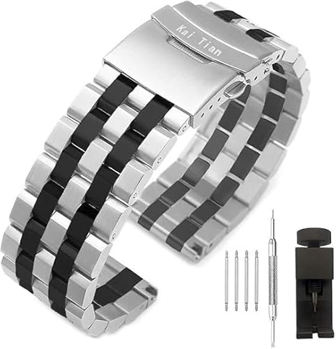 Kai Tian 20mm Uhrenarmband Metall Prämie Armbanduhr Matt 5 Reihen Doppelschlösser Edelstahl Uhrenarmband Ersatz Metall Band für Damen Herren Armband von Kai Tian