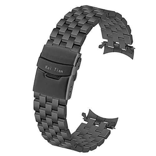 Kai Tian 20mm Uhrenarmbänder für Herren Damen Edelstahl Armband Gebogene Enden 5 Zeilen Uhrarmband Metalldoppelschlössern Schwarz von Kai Tian