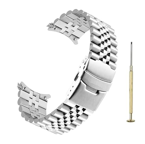 Kai Tian Gebogenes Ende Edelstahl Armband für Männer Frauen 20mm 22mm Konisches Uhrenarmband Dreidimensionale Uhrenersatzband Entfaltungsschnalle Schwarz Silber (Silber-Zum Einschrauben, 20mm) von Kai Tian