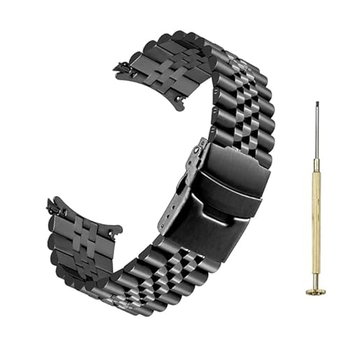 Kai Tian Gebogenes Ende Edelstahl Armband für Männer Frauen 20mm 22mm Konisches Uhrenarmband Dreidimensionale Uhrenersatzband Entfaltungsschnalle Schwarz Silber (Schwarz-Zum Einschrauben, 20mm) von Kai Tian