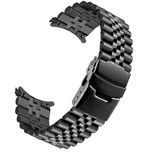 Kai Tian Gebogenes Ende Edelstahl Armband für Männer Frauen 20mm 22mm Konisches Uhrenarmband Dreidimensionale Uhrenersatzband Entfaltungsschnalle Schwarz Silber (Schwarz, 22mm) von Kai Tian