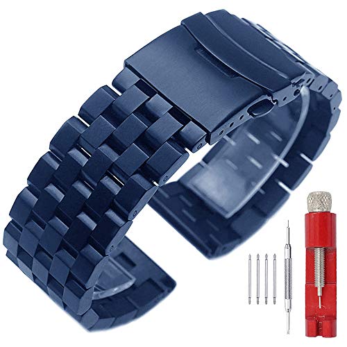 Kai Tian 22mm Armbanduhr für Damen Herren Blau Prämie Matt 5 Reihen Doppelschlösser Edelstahl Uhrenarmband Ersatz Metall Band Armband von Kai Tian