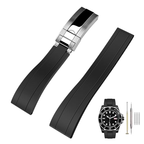 Kai Tian 22mm Kautschuk Uhrenarmband mit Faltschließe, Schwarz Silikon Fluorkautschuk Uhrenarmbänder für Rolex Seiko Armbänder Männer Frauen von Kai Tian