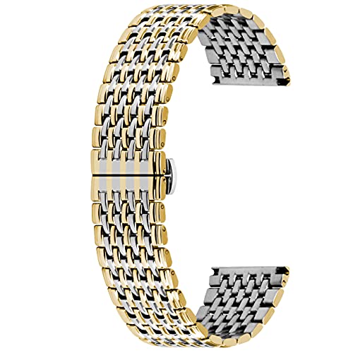 Kai Tian Armband Edelstahl 18mm Uhrenarmband für Frauen Männer Uhrenarmbänder Metall-Entfaltungsschnalle Silber Gold von Kai Tian