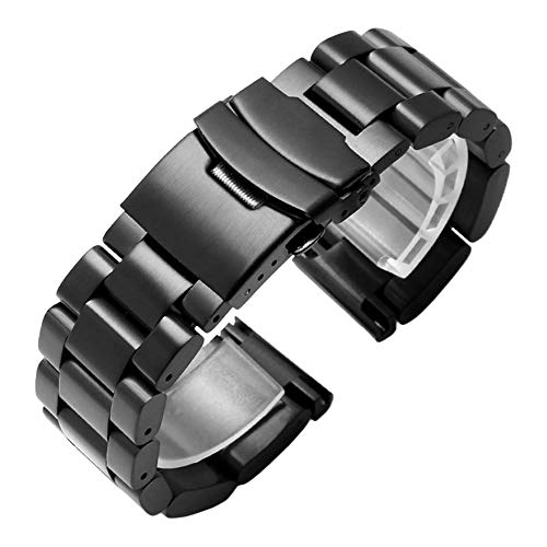 Kai Tian 24mm Uhrenarmband für Damen Herren Gebürstetes Dickes Metall Armbanduhr Herrenuhrarmband Schwarzes klassisches Edelstahl-Uhrenarmband mit Doppelverriegelung von Kai Tian