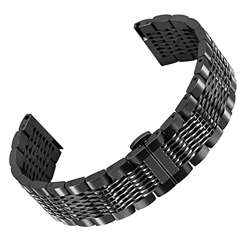 Kai Tian Schwarzes Armbanduhr Mesh-Uhrenarmband Schnellverschluss Edelstahl 20mm Ersatzarmband mit Metallschnalle für Damen Herren Armband von Kai Tian