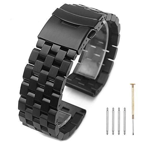 Kai Tian Schwarz dicke 20mm Armbanduhr Uhr Armband Schraube in Ingenieur Uhrenarmband Armband für Damen Herren Edelstahl Metall Uhrenarmbänder mit Faltschließe von Kai Tian