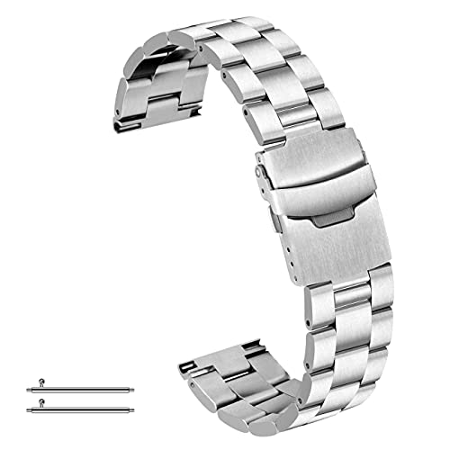 Kai Tian Edelstahl Uhrenarmbänder Schnellverschluss 22mm Konisches Armband Ersatzband für Männer Frauen Uhrarmband Umklappknopf Silber von Kai Tian