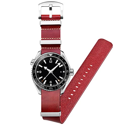 Kai Tian Einteilig Kalbs Strap Uhrenarmband Leder 24mm Soft Armband Uhr Edelstahl Loop Schnalle Für Herren Frauen Rot von Kai Tian