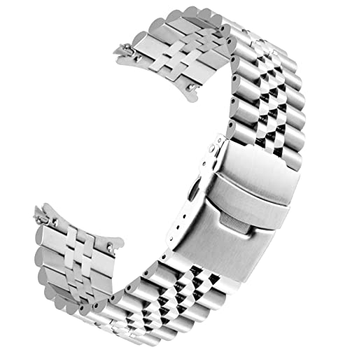 Kai Tian Gebogenes Ende Edelstahl Armband für Männer Frauen 20mm 22mm Konisches Uhrenarmband Dreidimensionale Uhrenersatzband Entfaltungsschnalle Schwarz Silber (Silber, 18mm) von Kai Tian
