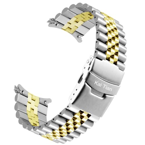 Kai Tian Gebogenes Ende Edelstahl Armband für Männer Frauen 20mm 22mm Konisches Uhrenarmband Dreidimensionale Uhrenersatzband Entfaltungsschnalle Schwarz Silber (Silber Gold, 20mm) von Kai Tian