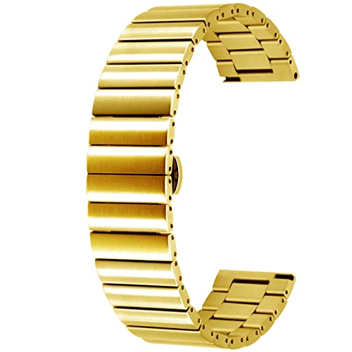 Kai Tian Horizontale Streifen Uhrenarmband 20mm 22mm Edelstahl Metall Armband Schnellverschluss Silber Schwarz Grau für Damen Herren (20mm, Gold) von Kai Tian