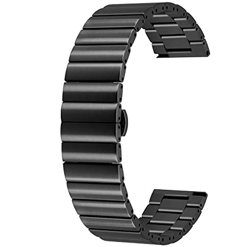 Kai Tian Horizontale Streifen Uhrenarmband 20mm Edelstahl Metall Armband Schnellverschluss Schwarz für Damen Herren von Kai Tian