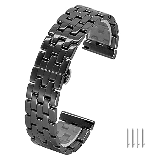 Kai Tian Keramik Armband 22mm Ersatzgurte für Männer Frauen Edelstahl Schmetterlingsschnalle Schnelle Veröffentlichung Uhrarmband Konische Schwarz von Kai Tian