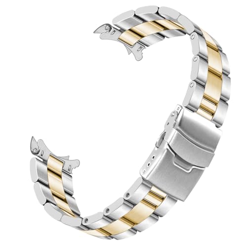 Kai Tian Konisch Armband Gebogenes Ende Edelstahl Uhrenarmband für Herren Damen 20mm 22mm Solider Bereitstellungsschnalle Schwarzes Silber (Silber Gold, 20mm) von Kai Tian