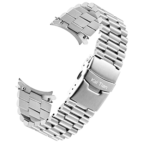 Kai Tian Konisch Armband Gebogenes Ende Uhrenarmband Metall für Herren Damen 22mm Edelstahl Solider Bereitstellungsschnalle Silber von Kai Tian