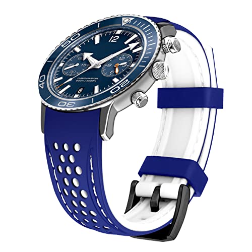 Kai Tian Langlebige zwei Ton Silikon gebogene Enden 20mm Rennsport Gummi Uhrenarmbänder Armband Blau (Weiß Stich+Schwarze Schnalle) für Männer Frauen von Kai Tian