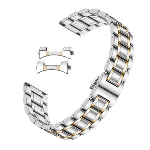 Kai Tian Metall Uhrenarmband Herren 18mm 20mm 22mm 24mm Edelstahl Uhrenarmbänder Ersatz mit Geradem & Gebogenem Ende Zweifarbig (24mm, Silber-Gold) von Kai Tian