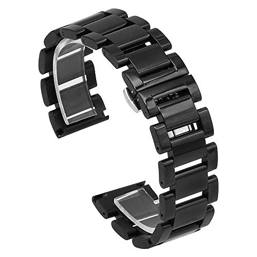 Kai Tian Nobel Uhrenarmband Metallband Armband 18mm 20mm 22mm 24mm Edelstahl Ersatz Uhrenarmbänder für Männer Frauen Schmetterlingsverschluss Schwarz (22mm, Schwarz) von Kai Tian