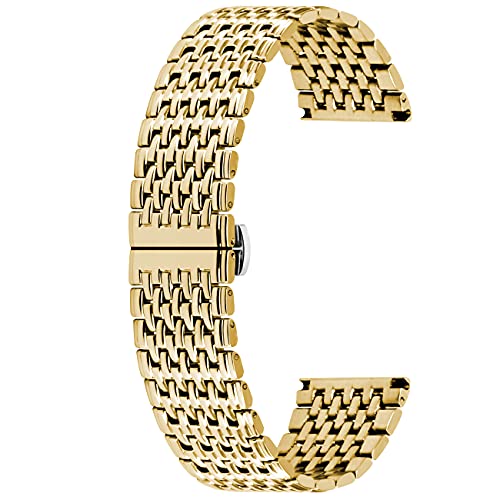 Kai Tian Poliert Edelstahl Uhrenarmband für Männer Frauen Verjüngt Armband 22mm Bereitstellungsschnalle Gold von Kai Tian