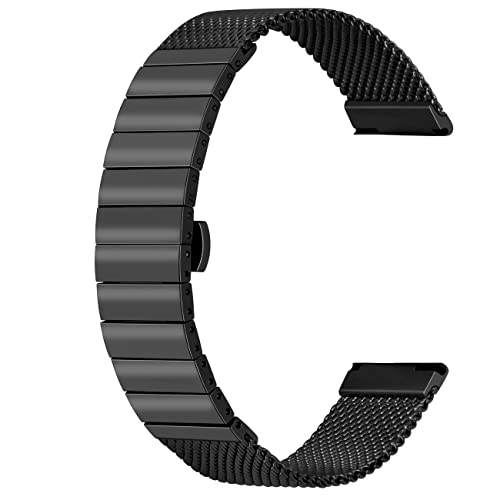 Kai Tian Schnellverschluss Uhrenarmband Armbanduhr 20mm Schwarz Edelstahlgewebe Uhrenband Ersatzbänder Metall Schmetterling Knopf für Damen Herren von Kai Tian
