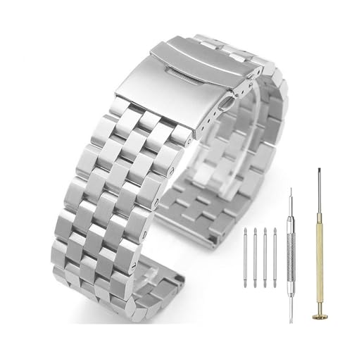 Kai Tian Silber Armbanduhr Fünf Reihen Edelstahl Uhrenarmband Ersatzbänder Für Männer 24mm Metall Uhrenarmband für Damen Herren Poliert Doppelverschluss von Kai Tian