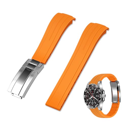 Kai Tian gebogene Enden Silikon Gummi Uhrenarmbänder Sport Armband Band 22mm Edelstahl faltschließe Uhrenarmband für Männer Frauen Blau Orange von Kai Tian