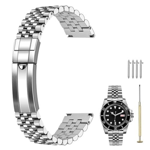 Kai Tian Edelstahl Uhrenarmbänder 20mm konisch zulaufendes Metall Uhrenarmband massiv geschraubt in Silber mit klassischer Taucherschnalle von Kai Tian