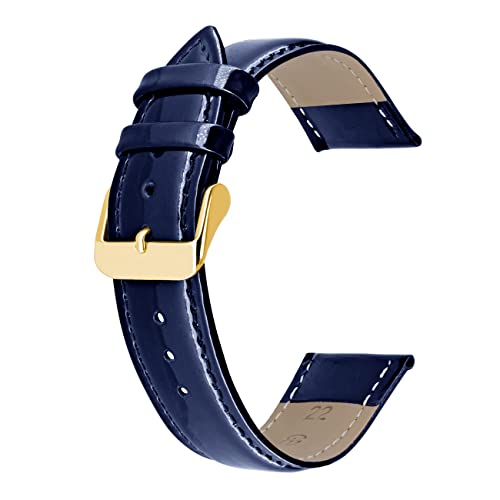 Kai Tian Uhrenarmband aus Echtem Glänzendem Leder für Männer und Frauen Blau mit Gold Schnalle 14mm von Kai Tian