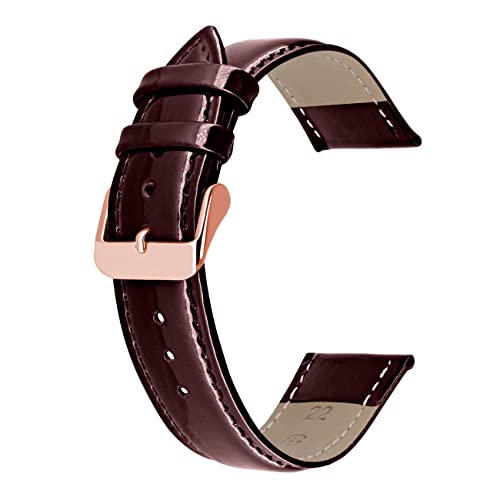 Kai Tian Uhrenarmband aus Echtem Glänzendem Leder für Männer und Frauen Dunkel Rot mit Roségold Schnalle 18mm von Kai Tian