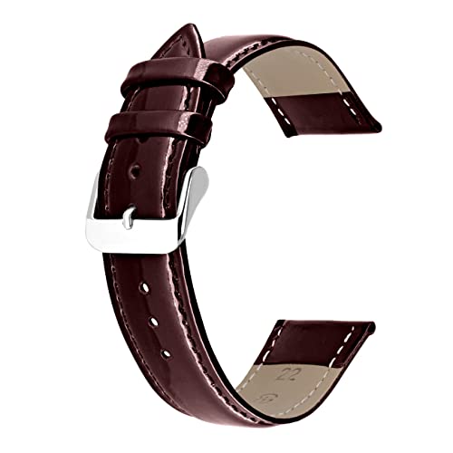 Kai Tian Uhrenarmband aus Echtem Glänzendem Leder für Männer und Frauen Dunkel Rot mit Silber Schnalle 14mm von Kai Tian