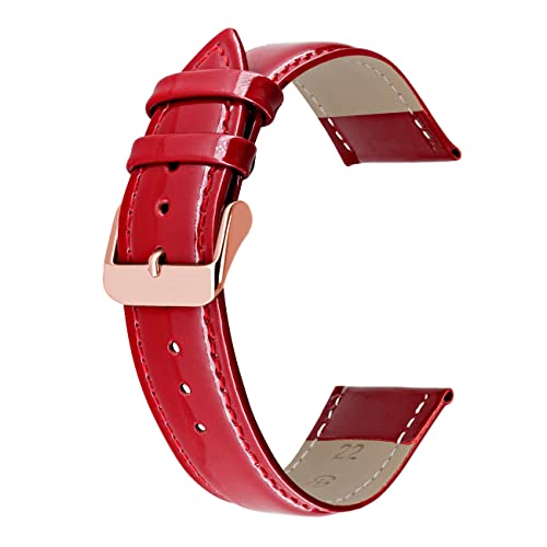 Kai Tian Uhrenarmband aus Echtem Glänzendem Leder für Männer und Frauen Rot mit Roségold Schnalle 14mm von Kai Tian