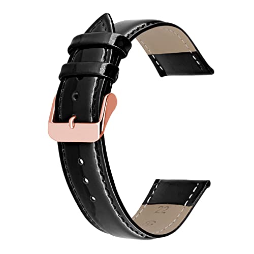 Kai Tian Uhrenarmband aus Echtem Glänzendem Leder für Männer und Frauen Schwarz mit Roségold Schnalle 18mm von Kai Tian