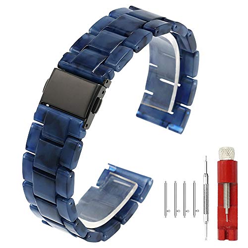 Kai Tian Schnelle Veröffentlichung Ersatzband Armband für Männer Frauen Leichtes meerblaues Harz 20mm Uhrenarmbänder aus Edelstahl Einstellbares Band für den Bereitstellungsverschluss von Kai Tian