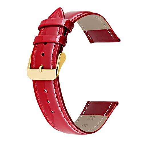 Kai Tian Uhrenarmband aus Echtem Glänzendem Leder für Männer und Frauen Rot mit Gold Schnalle 16mm von Kai Tian
