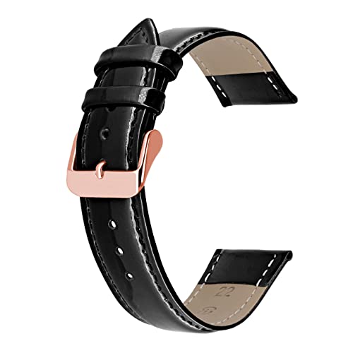 Kai Tian Uhrenarmband aus Echtem Glänzendem Leder für Männer und Frauen Schwarz mit Roségold Schnalle 20mm von Kai Tian